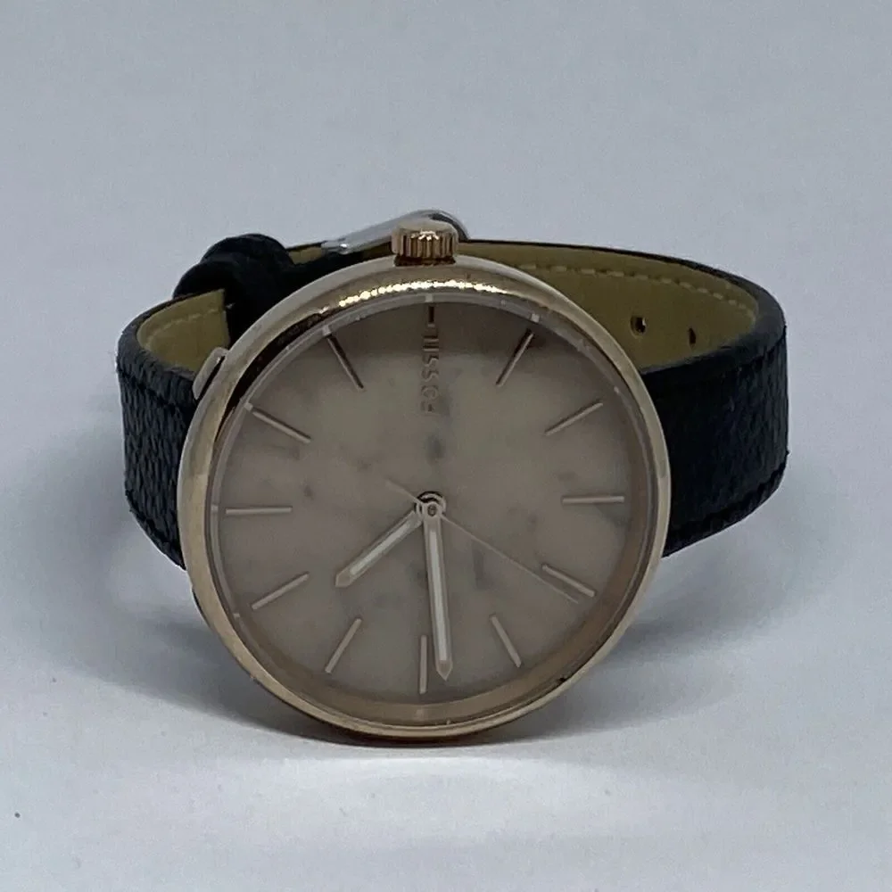 Fossil BQ3492 Women's Black Leather Gold Analog Dial Quartz Wrist Watch CM635